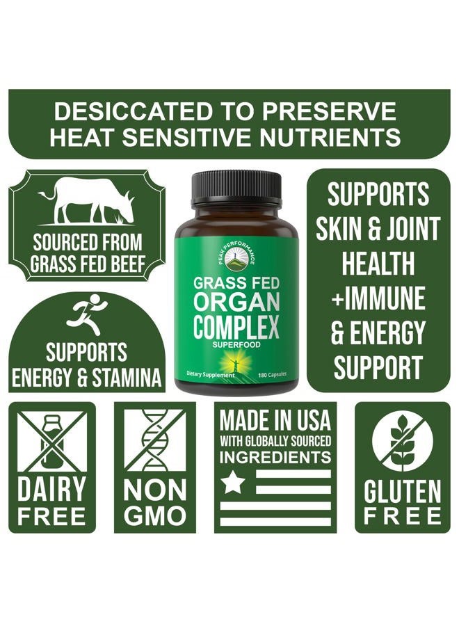 Peak Performance Grass Fed Beef Organ Complex from New Zealand (180 Capsules) Desiccated Organs Superfood Pills. GrassFed Beef Liver Capsules with Heart, Kidney, Pancreas, Spleen. Supplement - Image 3