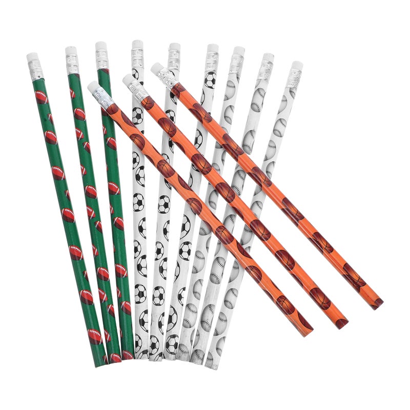 48pcs Sports Pencils With Erasers: Basketball Football Soccer Themed Pencils - For School Stationery Birthday Party Favors And Drawing Supplies - Image 1