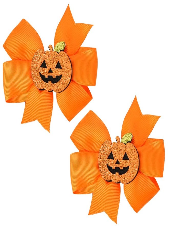Guqqeuc Halloween Hair Bows Pumpkin Hair Clips for Girls Cute Halloween Barrettes for Little Girls Bowknot Hair Clip for Halloween Cosplay Hair Accessories 2 Pcs - Image 1