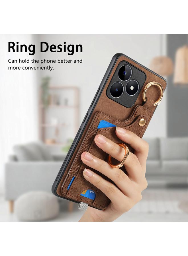 S-TOP Case For Realme C53 Retro Skin-feel Ring Card Bag Phone Case with Hang Loop - Image 3