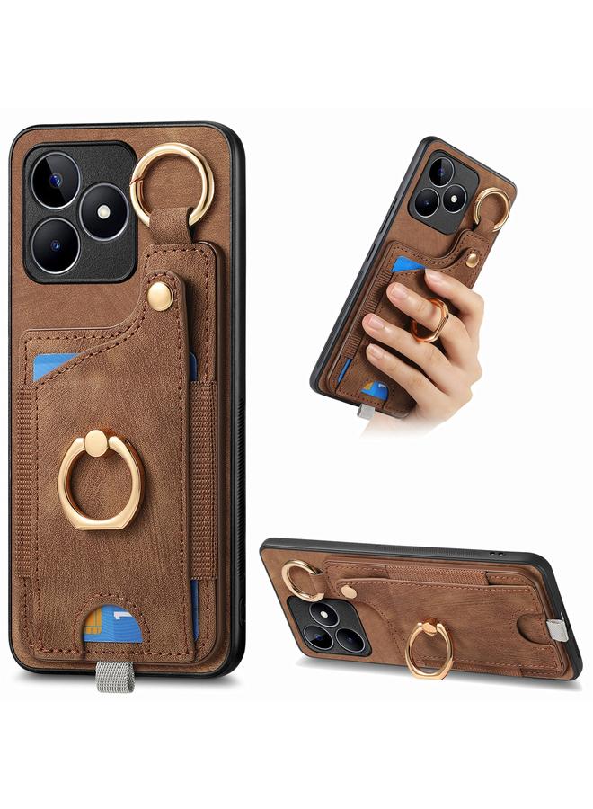 S-TOP Case For Realme C53 Retro Skin-feel Ring Card Bag Phone Case with Hang Loop - Image 1