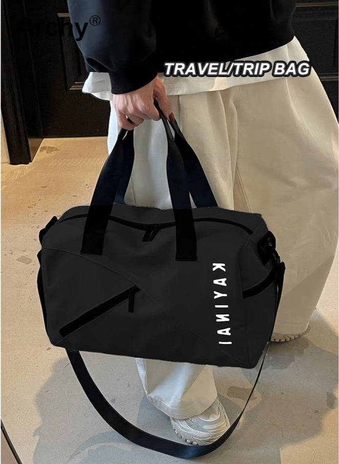 Archy Unisex Multi-Functional Travel & Gym Bag - Large-Capacity, Dry-Wet Separation, 2-Way Carry (Crossbody/Handheld) | Stylish Black with Geometric Splicing - Image 2