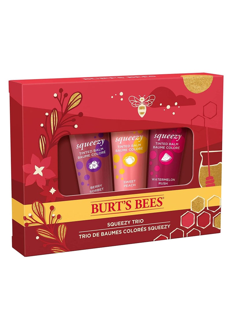 Burt's Bees Holiday Gift, 3 Lip Care Stocking Stuffer Products, Squeezy Trio Tinted Lip Balm Set - Berry Sorbet, Sweet Peach & Watermelon Rush - Image 2
