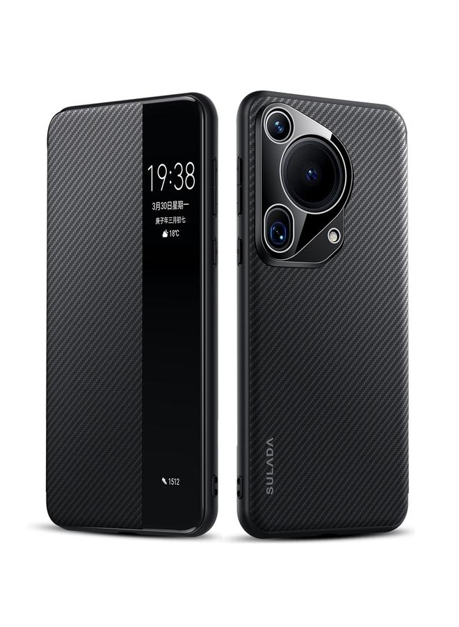 SULADA Case For Huawei Pura 70 Ultra Kevlar 600D Texture Smart Window Leather Phone Case - Image 1