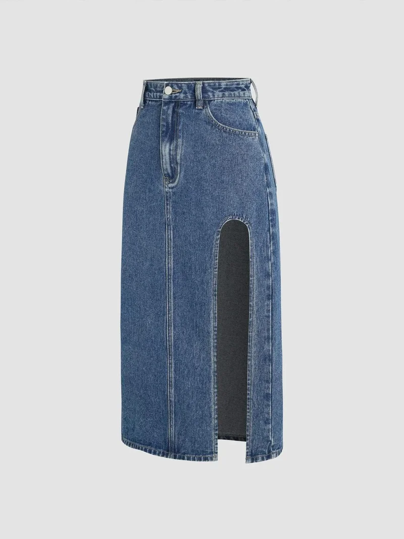 زوبعة تنورة ميدي دنيم بفتحة