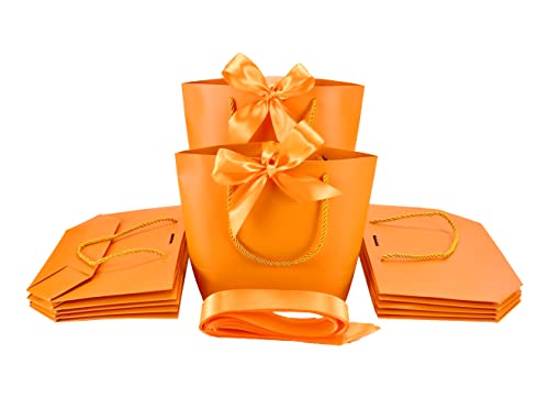 HUAPRINT Gift Bags with HandlesParty Favor Bags with Bow Ribbon12Pcs Orange Paper Bags for Birthday Wedding Bridesmaid Present Celebration Holiday