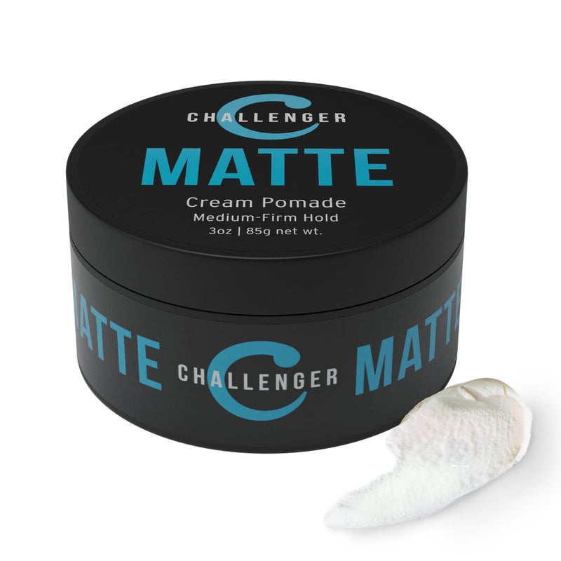 Challenger Mens Matte Cream Pomade  Natural Shine Free Finish Product  Clean  Subtle Scent  Medium Firm Hold  Travel Friendly  3oz