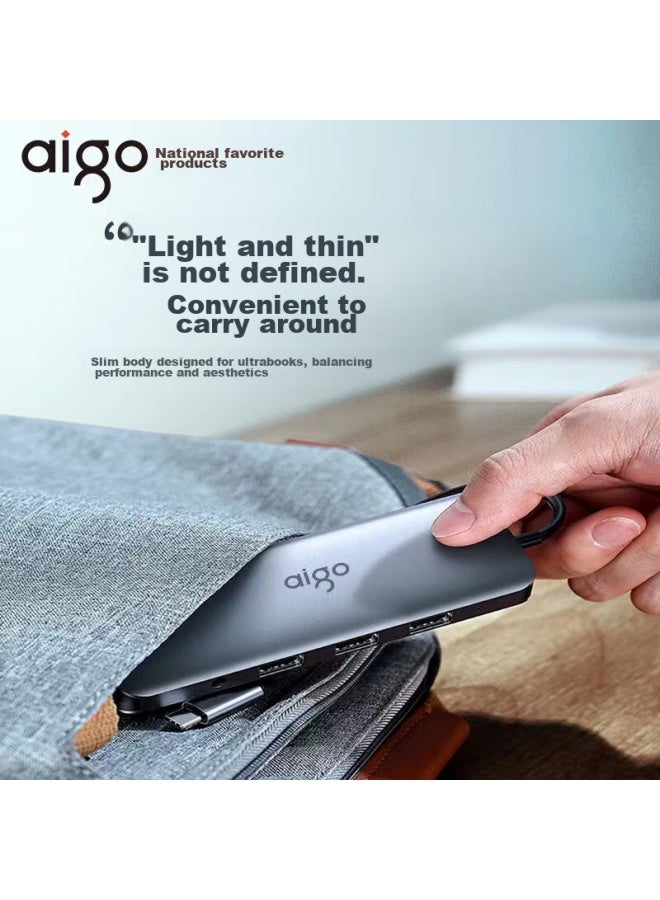 aigo Type-C Hub Usb Splitter Hdmi Adapter Hub Hub Laptop Adapter Pd100W Fast Charging Usb Expansion Dock T05-H1 (Metal) - Image 5