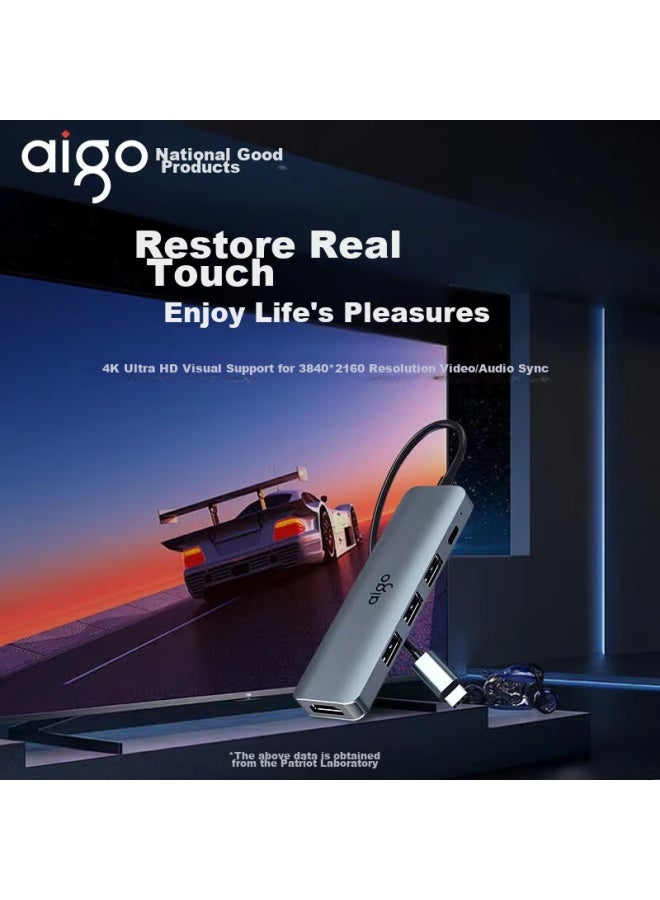 aigo Type-C Hub Usb Splitter Hdmi Adapter Hub Hub Laptop Adapter Pd100W Fast Charging Usb Expansion Dock T05-H1 (Metal) - Image 4