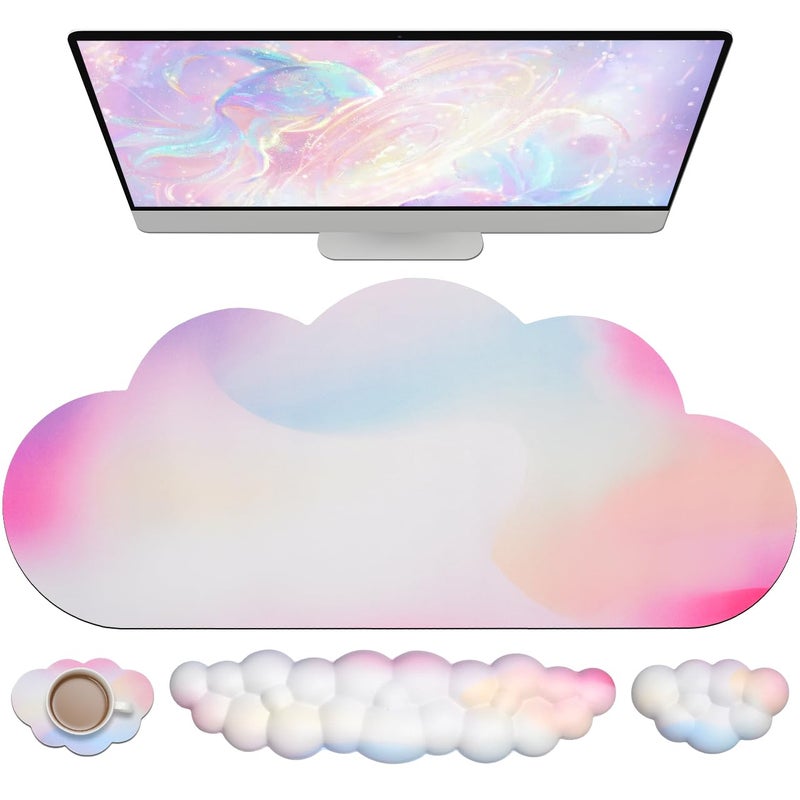 JIKIOU Large Cloud Mouse Pad & Keyboard Wrist Rest Set, Ergonomic Gaming & Office Mouse Pad with Rainbow Color, Waterproof & Non-slip Surface, Wrist Support - Image 1