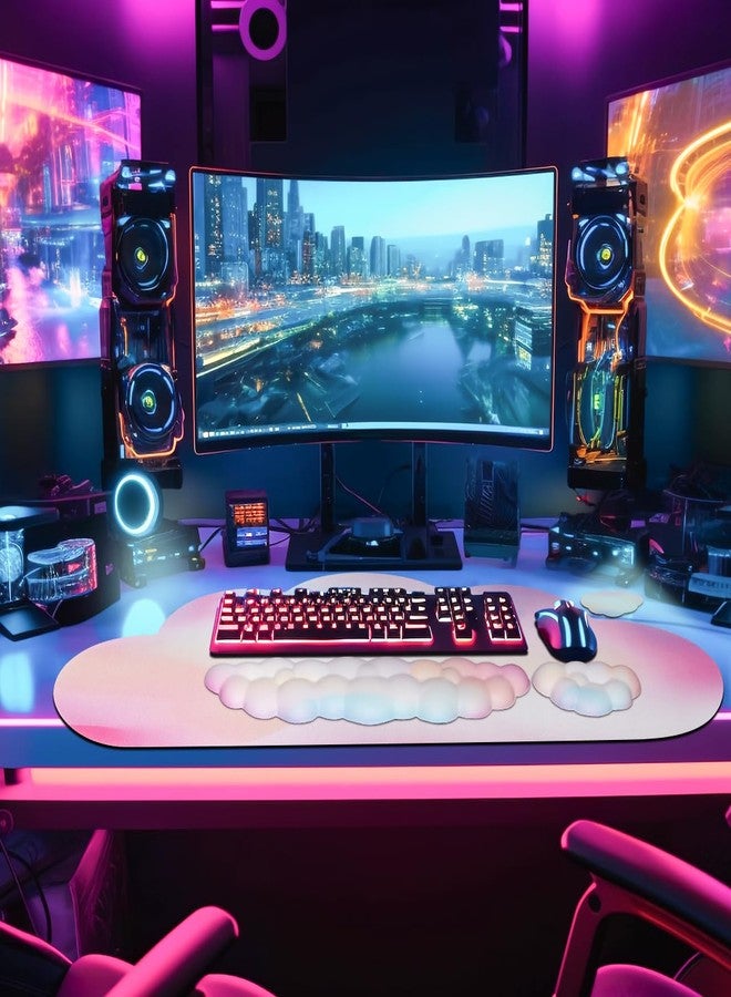 JIKIOU Large Cloud Mouse Pad & Keyboard Wrist Rest Set, Ergonomic Gaming & Office Mouse Pad with Rainbow Color, Waterproof & Non-slip Surface, Wrist Support - Image 3