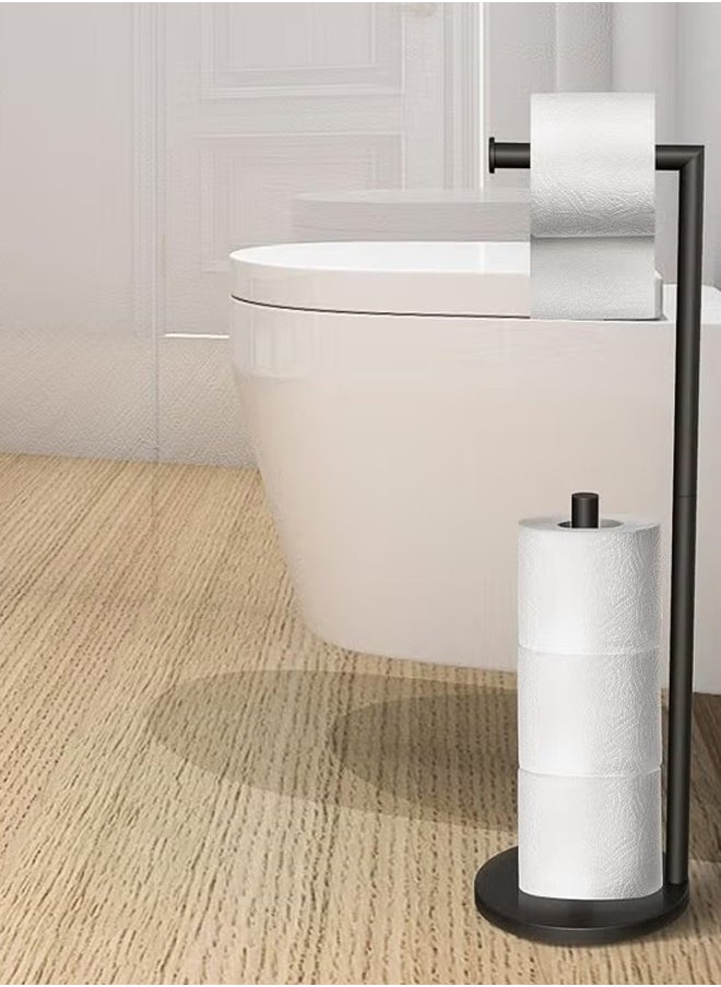 Quivlox - Stainless Steel Toilet Paper Holder Bathroom Toliet Decor Decoration Tissue Paper Roll Holder Free Standing Storage for Bathroom Floor Standing Toilet Roll Dispenser(Black) - Image 1