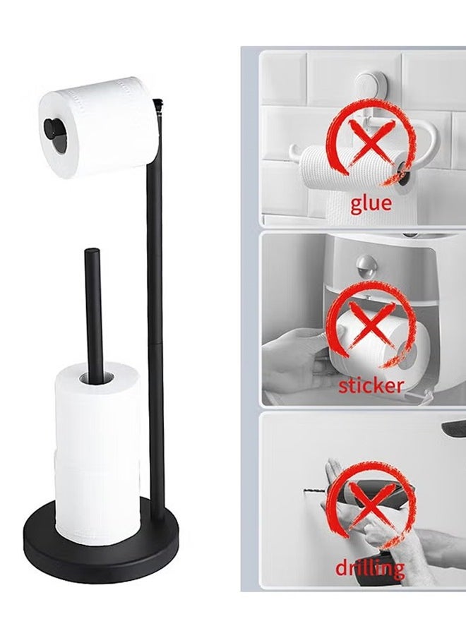 Quivlox - Stainless Steel Toilet Paper Holder Bathroom Toliet Decor Decoration Tissue Paper Roll Holder Free Standing Storage for Bathroom Floor Standing Toilet Roll Dispenser(Black) - Image 1