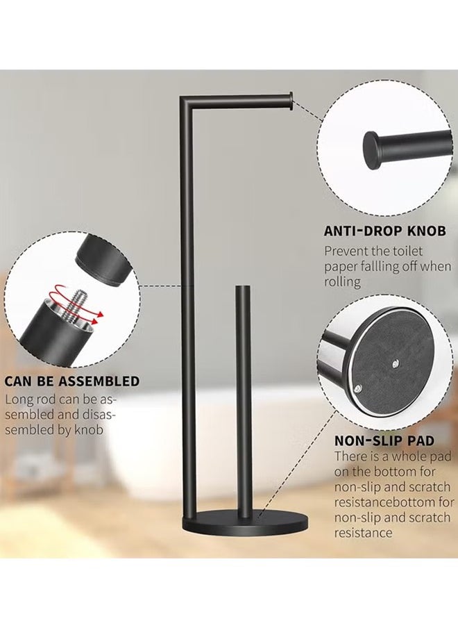 Quivlox - Stainless Steel Toilet Paper Holder Bathroom Toliet Decor Decoration Tissue Paper Roll Holder Free Standing Storage for Bathroom Floor Standing Toilet Roll Dispenser(Black) - Image 1