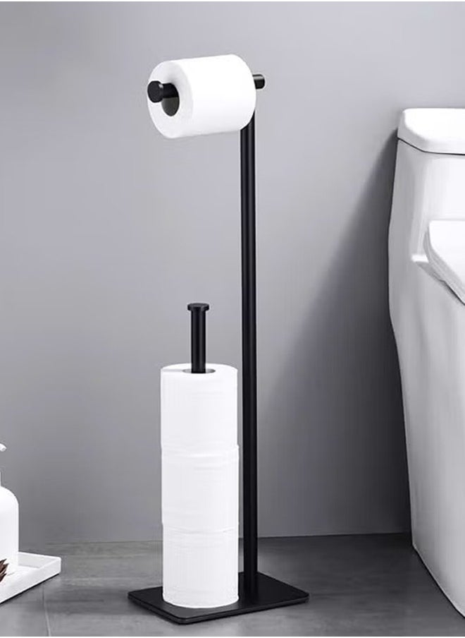 Quivlox - Stainless Steel Toilet Paper Holder Bathroom Toliet Decor Decoration Tissue Paper Roll Holder Free Standing Storage for Bathroom Floor Standing Toilet Roll Dispenser(Black) - Image 1