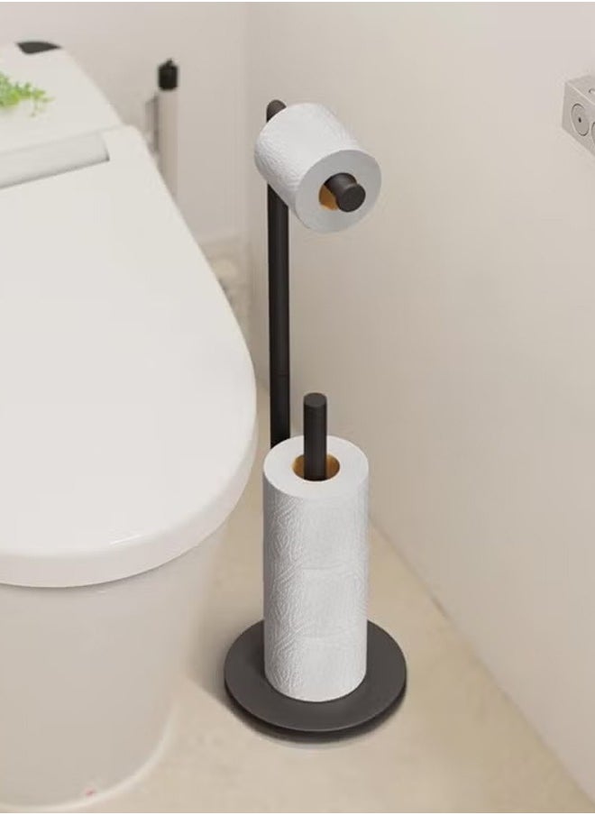 Quivlox - Stainless Steel Toilet Paper Holder Bathroom Toliet Decor Decoration Tissue Paper Roll Holder Free Standing Storage for Bathroom Floor Standing Toilet Roll Dispenser(Black) - Image 1