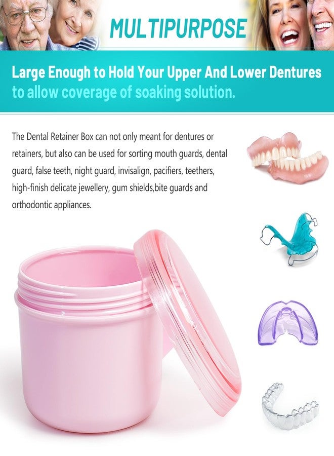 Mckkor Denture Case with Denture Brush, Waterproof Denture Bath with Portable Denture Brush Holder,Partial Denture Case with Basket denture cups for soaking dentures (pink - Image 2