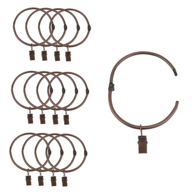 12 PACK OPENABLE CURTAIN RINGS WITH CLIPS METAL HANGERS RING 3 INCH INTERIOR DIAMETER RUST PROOF FOR HEAVY DUTY VINTAGE DECORATIVE DRAPERY EYELET CURTAIN RODS RED PATINA