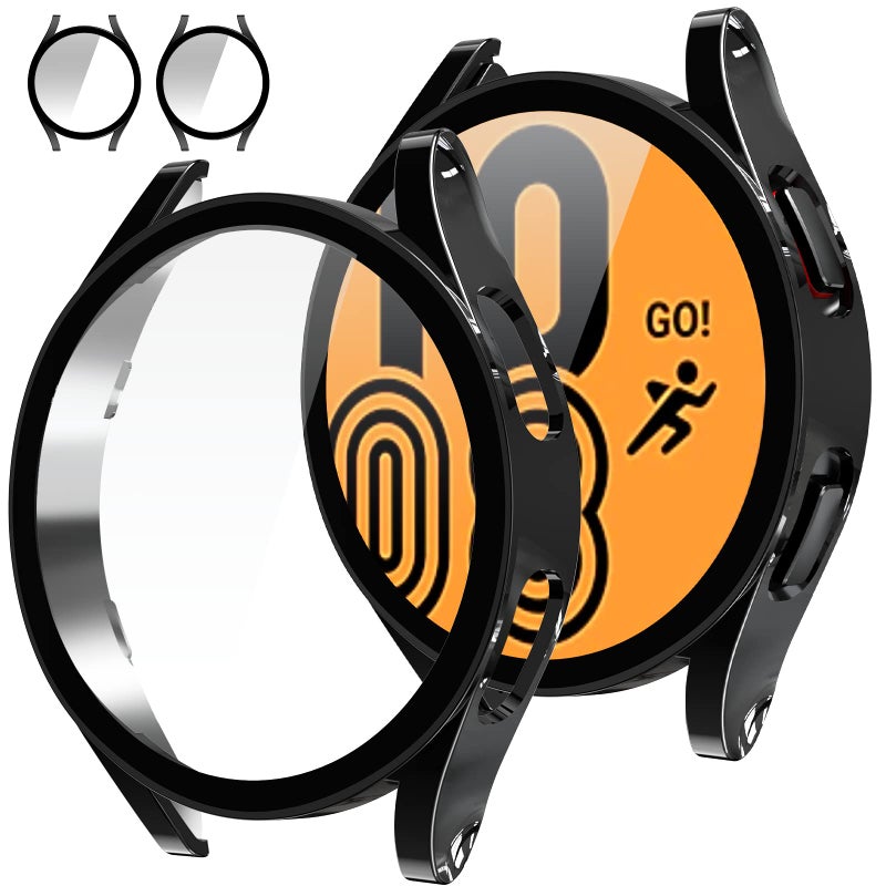 Tensea [2Pack for Samsung Galaxy Watch 5 2022/4 2021 Screen Protector Case 44mm Accessories, Protective Face Cover Built-in Tempered Glass Film Bumper Case (Glossy Black-Hard Case) - Image 1