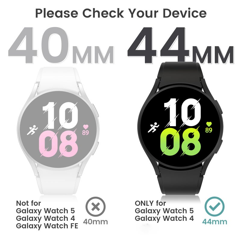 Tensea [2Pack for Samsung Galaxy Watch 5 2022/4 2021 Screen Protector Case 44mm Accessories, Protective Face Cover Built-in Tempered Glass Film Bumper Case (Glossy Black-Hard Case) - Image 2