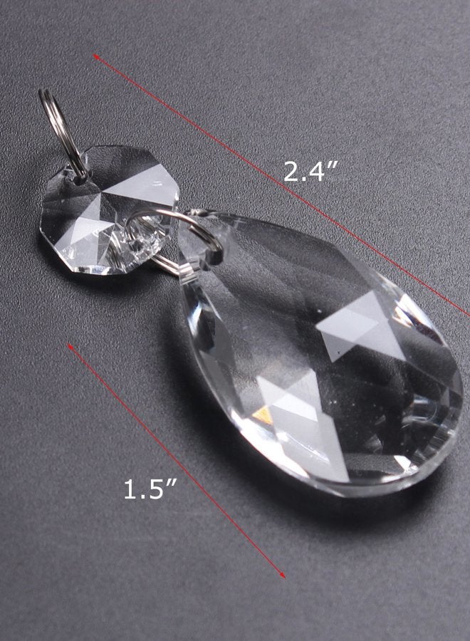 BIHRTC (38mm, Clear-38mm) - 12Pcs38mm Clear Crystal Teardrop Chandelier Prisms Parts Hanging Galss Crystal Pendants Beads +50pcs Metal Split Ring + 50pcs 14mm Octagonal Beads - Image 2