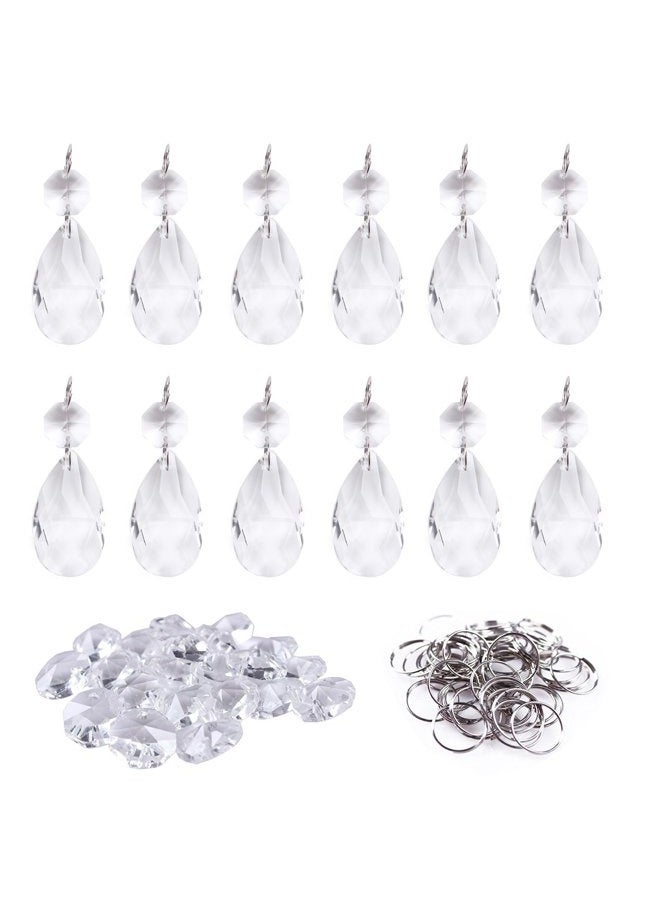 BIHRTC (38mm, Clear-38mm) - 12Pcs38mm Clear Crystal Teardrop Chandelier Prisms Parts Hanging Galss Crystal Pendants Beads +50pcs Metal Split Ring + 50pcs 14mm Octagonal Beads - Image 1
