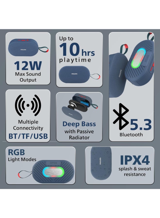Philips Renewed - Audio TAS1400BL Wireless Bluetooth Speaker with Deep Bass and RGB Light Modes TAS1400 blue - Image 3