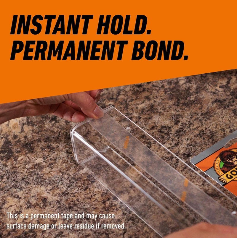 شريط لاصق قوي شفاف من جوريلا 60 إنش – شريط تثبيت مزدوج عالي التحمل يتحمل حتى 15 رطل للاستخدام الداخلي والخارجي على الزجاج والخشب والمعادن والجدران - Image 5