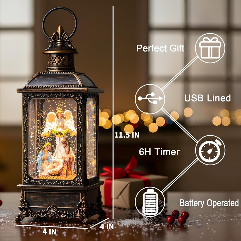 MXwcy Christmas Snow Globes, Manger Snowflake Ball Nativity Scene, Silent Night Music Water Lantern, USB Powered & Battery, Holiday Decorations Gifts for Family, Children or Friend - Image 2