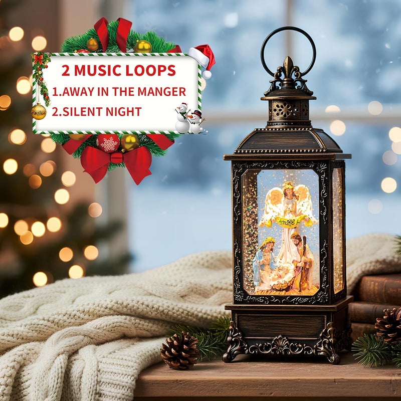 MXwcy Christmas Snow Globes, Manger Snowflake Ball Nativity Scene, Silent Night Music Water Lantern, USB Powered & Battery, Holiday Decorations Gifts for Family, Children or Friend - Image 3