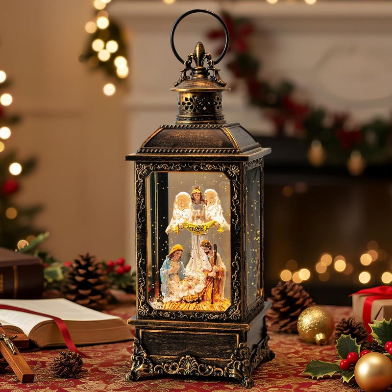 MXwcy Christmas Snow Globes, Manger Snowflake Ball Nativity Scene, Silent Night Music Water Lantern, USB Powered & Battery, Holiday Decorations Gifts for Family, Children or Friend - Image 1