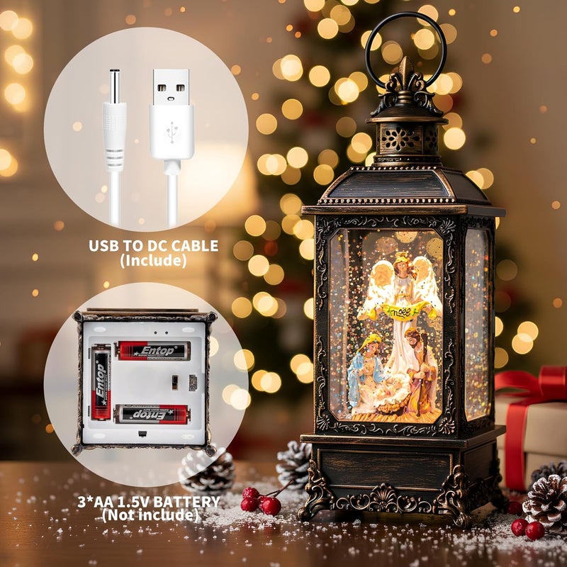 MXwcy Christmas Snow Globes, Manger Snowflake Ball Nativity Scene, Silent Night Music Water Lantern, USB Powered & Battery, Holiday Decorations Gifts for Family, Children or Friend - Image 4