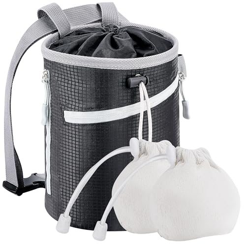 MIUONO Chalk Bag for Rock Climbing and Bouldering - Bucket with 2 (65g) Chalk Balls, 2 Waterproof Zipper for Gymnastics, Cross Fit, and Lifting (Large) - Image 1
