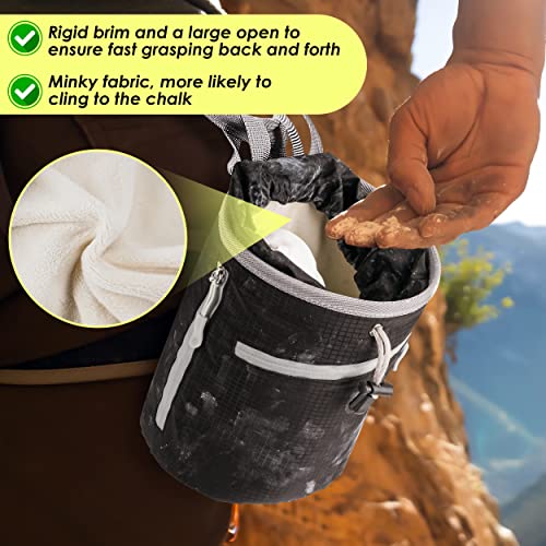 MIUONO Chalk Bag for Rock Climbing and Bouldering - Bucket with 2 (65g) Chalk Balls, 2 Waterproof Zipper for Gymnastics, Cross Fit, and Lifting (Large) - Image 2