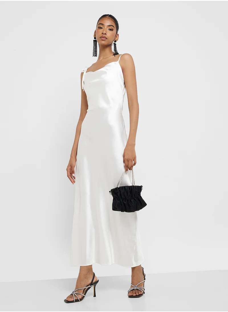 Ginger Satin Cowl Neck Dress With Slit