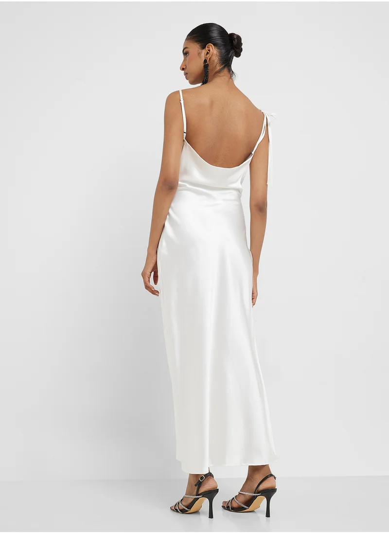Ginger Satin Cowl Neck Dress With Slit
