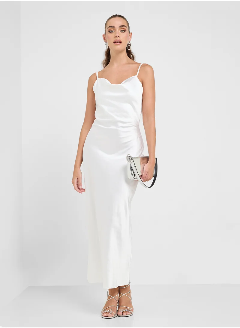 Ginger Satin Cowl Neck Dress With Slit