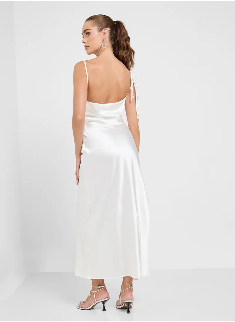 Ginger Satin Cowl Neck Dress With Slit