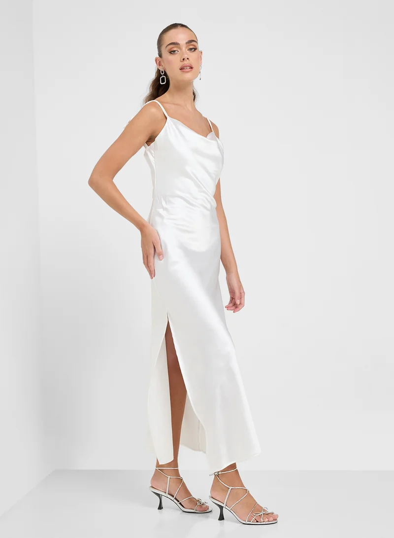 Ginger Satin Cowl Neck Dress With Slit