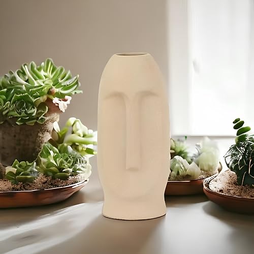 PulGos Ceramic Face Shape Flower Vase (9.8"x3.9", White) – Modern Decorative Vase for Artificial Flowers, Plants, Home, Office, Bedroom & Living Room Accent, Farmhouse Table or Corner Decor - Image 2