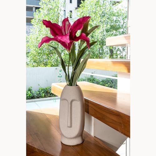 PulGos Ceramic Face Shape Flower Vase (9.8"x3.9", White) – Modern Decorative Vase for Artificial Flowers, Plants, Home, Office, Bedroom & Living Room Accent, Farmhouse Table or Corner Decor - Image 1