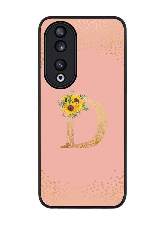Stylizedd Rugged Black edge case for Honor 90 5G, Slim fit Flexible Thin Cover - Custom Monogram Initial Letter Floral Pattern Alphabet - D  (Rose Pink )  - Image 1