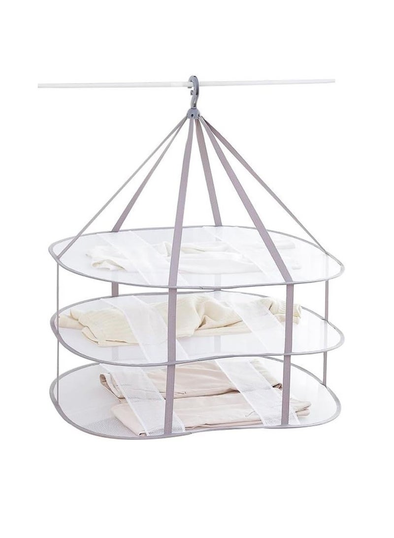 Looca Clothes Hanging Dryer, Three Tier Folded Mesh Drying Rack, Lightweight And Portable Clothes Drying Stand, Breathable Polyester Clothes Hanger, (1pc, Light Grey) - Image 1