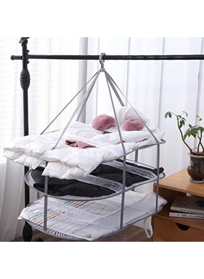 Looca Clothes Hanging Dryer, Three Tier Folded Mesh Drying Rack, Lightweight And Portable Clothes Drying Stand, Breathable Polyester Clothes Hanger, (1pc, Light Grey) - Image 3