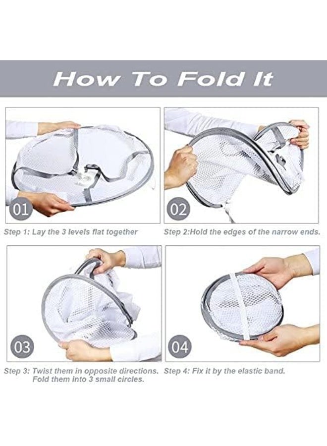 Looca Clothes Hanging Dryer, Three Tier Folded Mesh Drying Rack, Lightweight And Portable Clothes Drying Stand, Breathable Polyester Clothes Hanger, (1pc, Light Grey) - Image 4