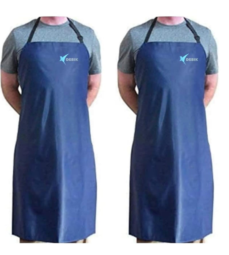 DEBIK® | 2 Pack PVC Waterproof & Dustproof Apron For Dishwashing, Coffee, Dog Grooming, Cleaning Fish, Project-Industrial Chemical Resistant Plastic| Front Pocket| Free Size| Unisex| BLUE - Image 1