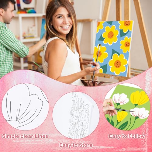 VOCHIC 16 Pcs Pre Drawn Canvas for Painting for Adults Sip and Paint Kit Pre Printed Canvas to Paint DIY Art Party Supplies Girls Night Date Night (Floral Pattern, 8x10 in) - Image 3