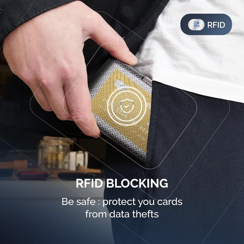 حافظة بطاقات ألومنيوم مع قفل معدني، حماية RFID من الاحتيال وإزالة المغنطة، محفظة مدمجة، موديل Smart Case STOCKHOLM (تأثير كربون) - Image 5