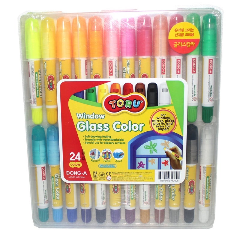 Dong-a Toru Window Glass 24 Color Crayon Marker for Window,Mirror,Glass,Plastic - Image 1