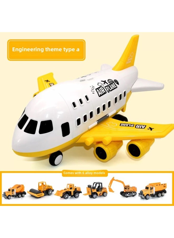 Super Large Storage Aircraft Toy Inertia Alloy Car Set Simulation Aircraft Model Transport Aircraft Boy Gift-Color:[color Box] Engineering Yellow + 6 Alloy Engineering Vehicles  - Image 1